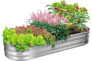 GOOZOO Galvanized Planter Raised Garden Bed, 4x2x1ft Raised Garden Bed Kit for Gardening Outdoor, Oval Metal Land Planter Box for Vegetables, Fruits, Flowers