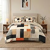 Pamnest Comforter Set Twin Size, Geometric Painting Contemporary 5 Pcs Bedding for Kids and Adults, Orange Gray Bed Sheet Sets with Fitted Sheet Pillowcase & Sham for Bedroom Bed Decor