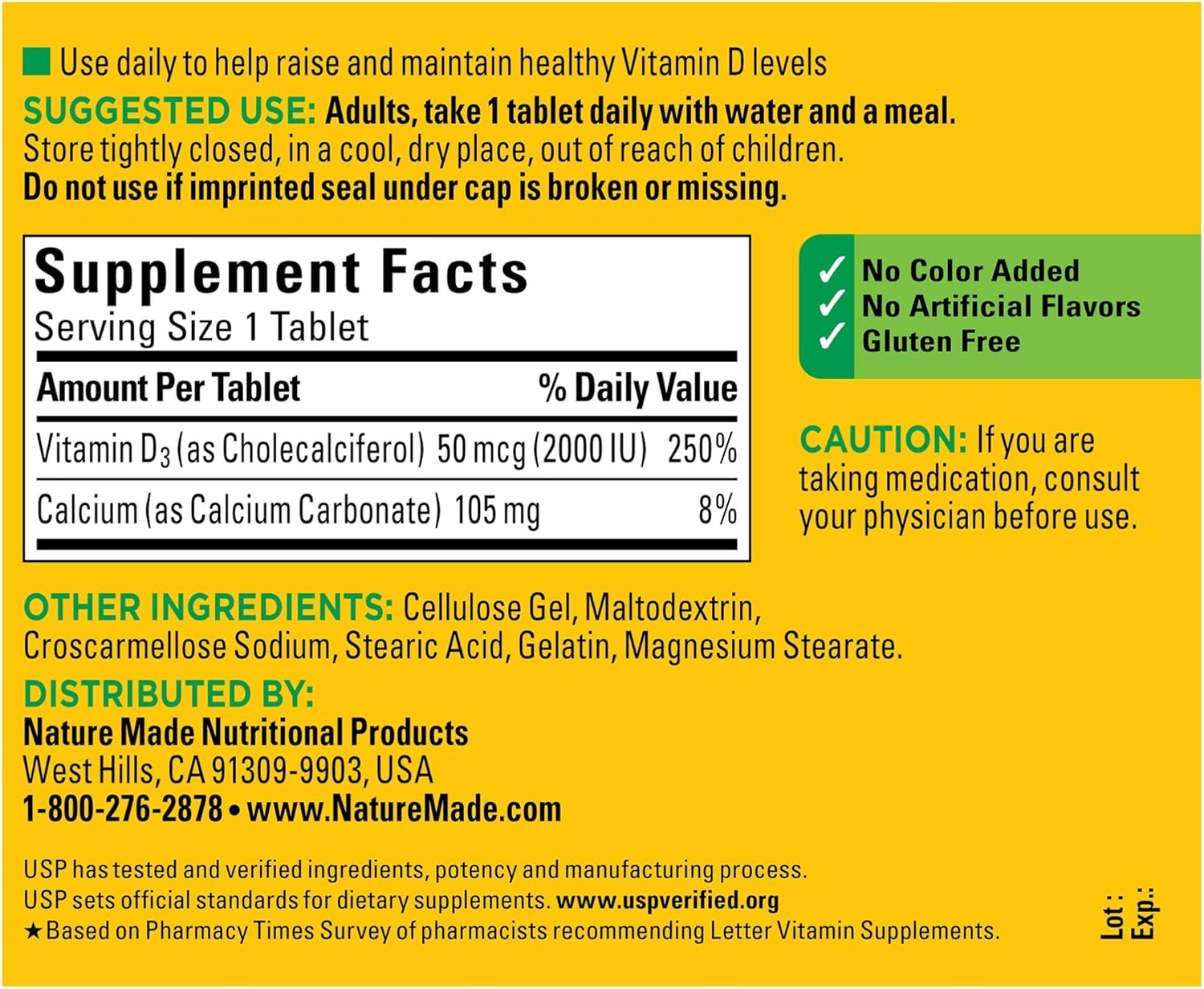 Nature Made Vitamin D3 2000 IU (50 mcg) Tablets, 220 Count for Bone Health† (Packaging May Vary): Health & Personal Care