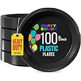 Party Solids Black Plastic Plates For Party 9" Black Disposable Plates Heavy Duty 100 Pcs Plastic Dinnerware Sets Heavy Duty 350 GSM Disposable Dinnerware Set