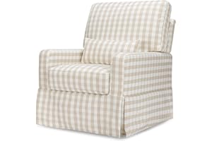 NAMESAKE Crawford Pillowback Comfort Swivel Glider in Tan Gingham, Water Repellent & Stain Resistant, Greenguard Gold & CertiPUR-US Certified