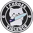 XMJY 3'' Funny Cat Patches - I Choose Violence, Embroidered Hook and Loop Patches, Cute Meme Morale Patch for Backpacks, Dog Harnesses, Army Vests, Gym Bags, Hats, Helmets(White)