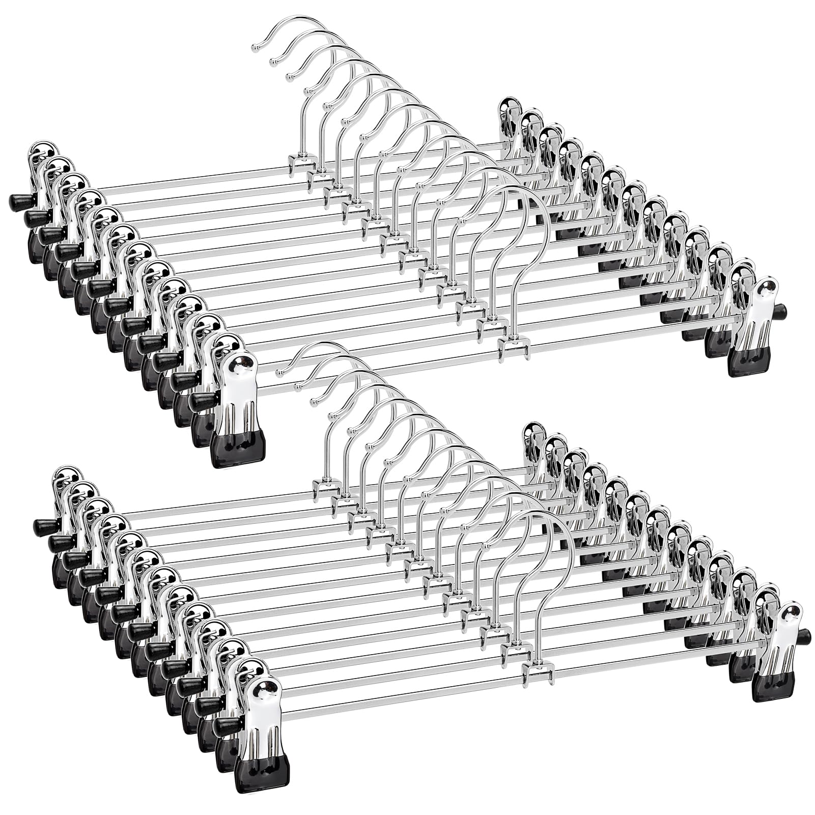 Amber Home 30cm Chrome Metal Trousers Hangers 24pcs, Silver Metal Skirt Hanger for Pants Slacks Jeans Bottoms with Non-slip Adjustable Clips
