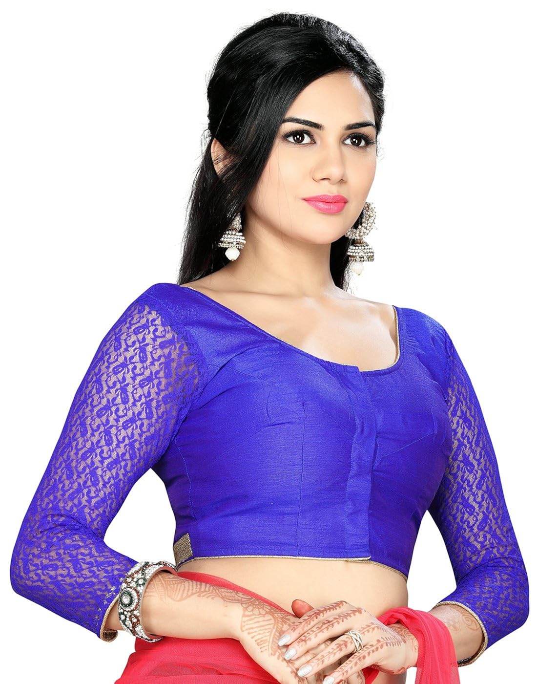 studio shringaar party fantastic blue solid short sleeve non-padded blouse