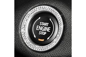 ToBeQueen Bling Diamond Push Start Button Cover Ring, Interior Crystal Rhinestone Bling Starter Ring Emblem Sticker, Bling Car Accessories for Women, White