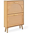 VEVOR Shoe Cabinet with 2 Flip Drawers, Shoe Storage Cabinet for Entryway, Free Standing Shoe Storage Organizer with Rattan Doors for Heels, Boots, Slippers in Hallway, Living Room