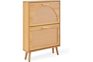 VEVOR Shoe Cabinet with 2 Flip Drawers, Shoe Storage Cabinet for Entryway, Free Standing Shoe Storage Organizer with Rattan Doors for Heels, Boots, Slippers in Hallway, Living Room