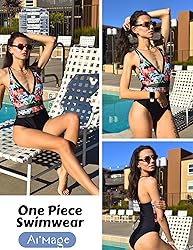 AI'MAGE Women One Piece Swimsuit Sexy V Neck