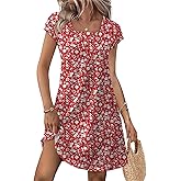 OFEEFAN Summer Dresses for Women 2026 Loose Square Neck Cap Sleeve Casual Beach Vacation Tshirt Dress Sundresses with Pockets