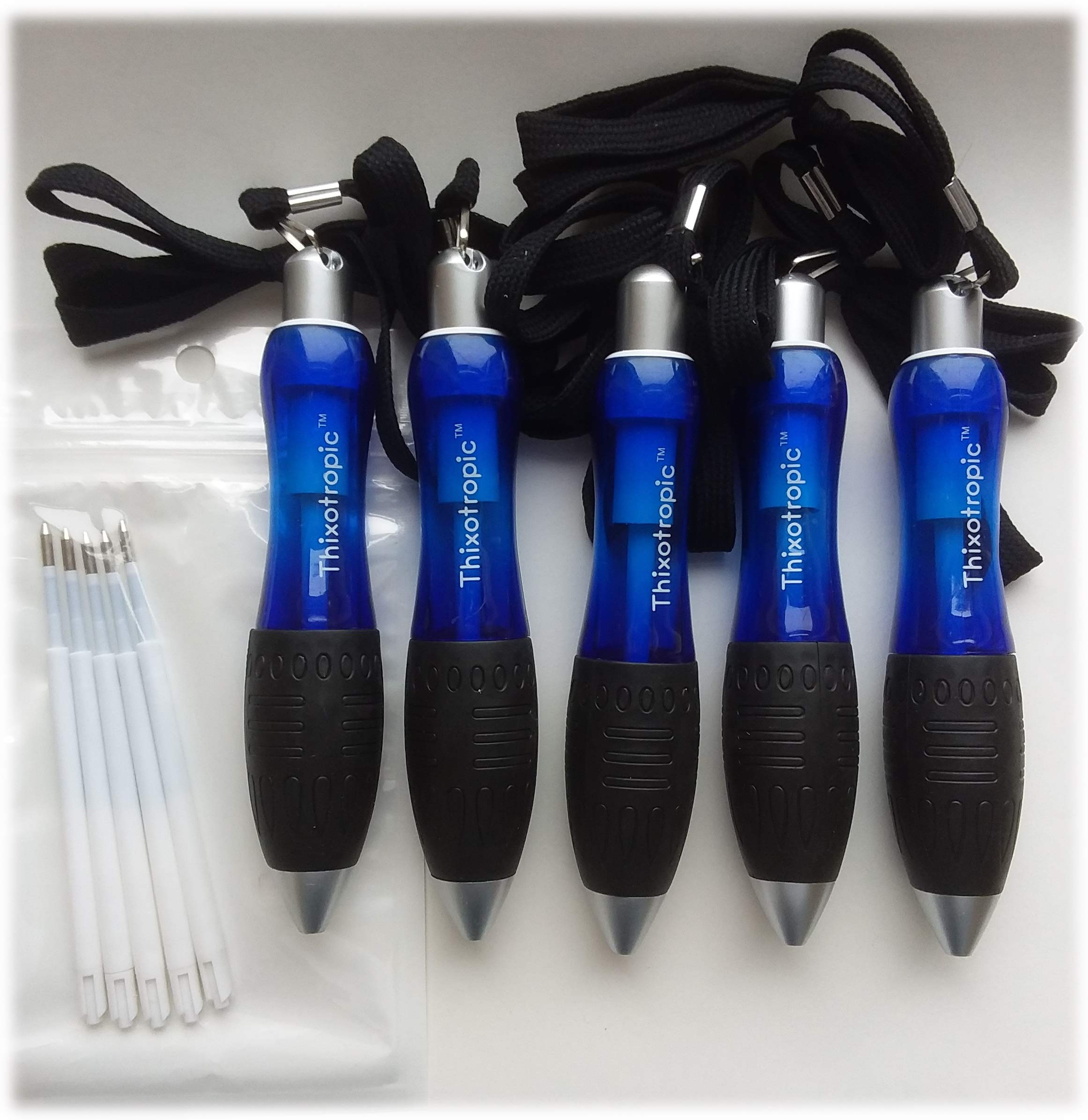Thixotropic Super Big Fat Pen for Arthritis (5 pack) Black Ink, Blue Body + 5 Ink Refills