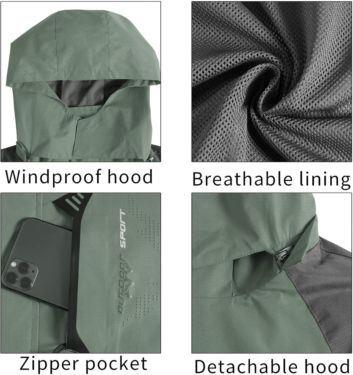 TEZO Mens Rain Jacket Waterproof with Hooded Hiking Coat Lightweight Windbreaker at  Men’s Clothing store