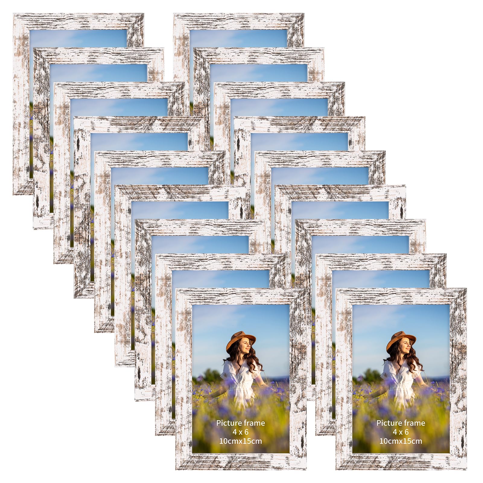 PETAFLOP Wooden Bulk 4x6 Picture Frame Set of 18, White Distressed Photo Frames Fits 4 by 6 for Wall or Tabletop Display Image
