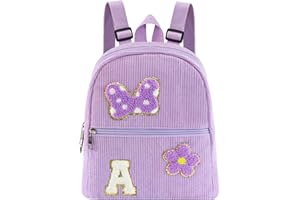 SWEET LION 2 3 4 5 6 Year Old Girl Gifts Chenille Initial Mouse Bow Mini Backpack, Corduroy Toddler Backpacks Christmas Birthday Gifts for Girls 2-4 5-6, Purple Mini Diaper Bag Must Haves for Park Travel A