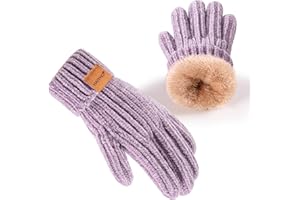 HAITHO Kids Gloves Winter for Girls Boys Cold Weather, Toddler Chenille Cute Knit Gloves Warm with Thick Thermal Fleece Lined