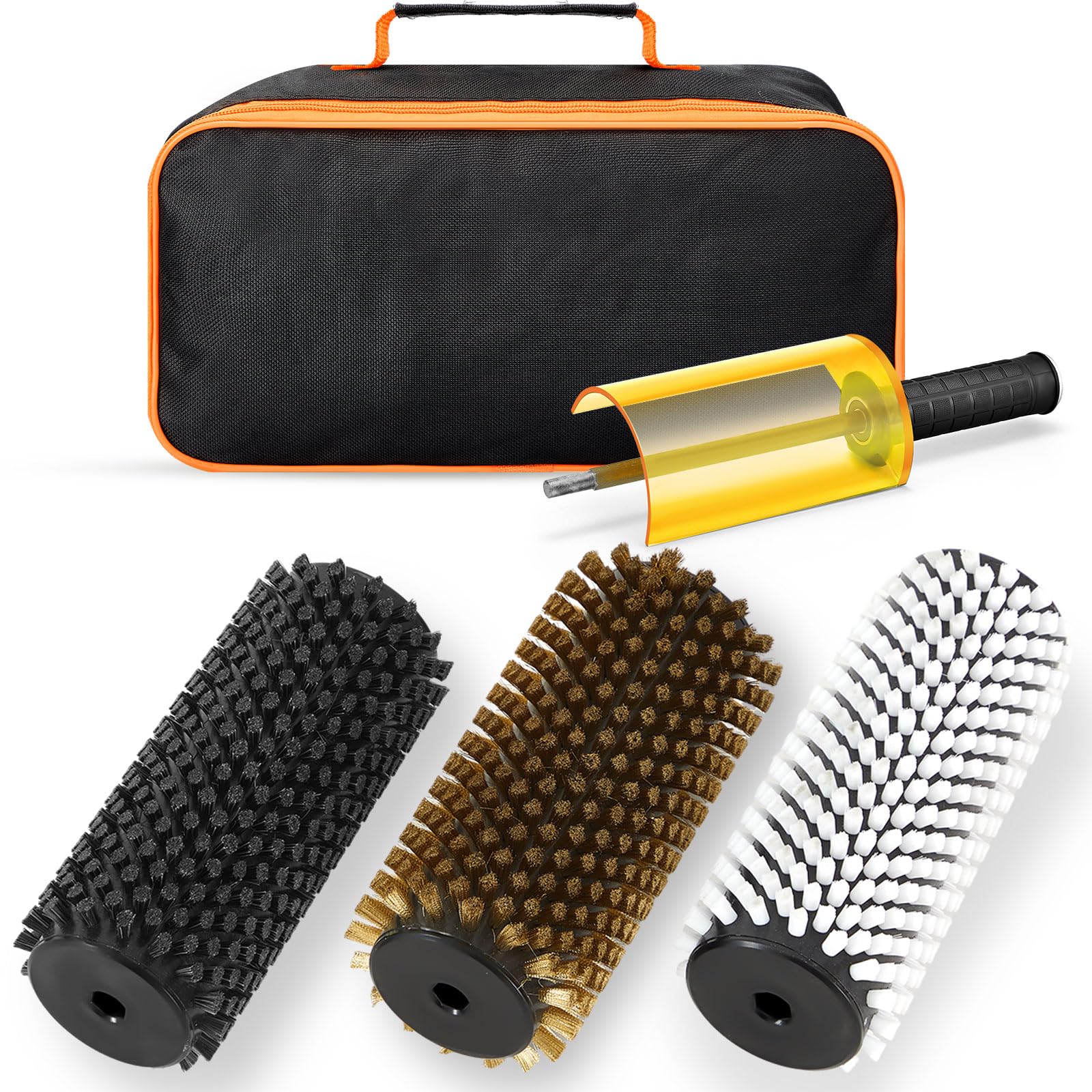 Photo 1 of Threlaco 150 mm Ski Wax Kit with 3 Rotor Brushes (Brass, Horse Hair and Nylon) for Waxing with Protector Storage Bag and Handdle Ski Rotation Brush Kit Using on Electric Drill