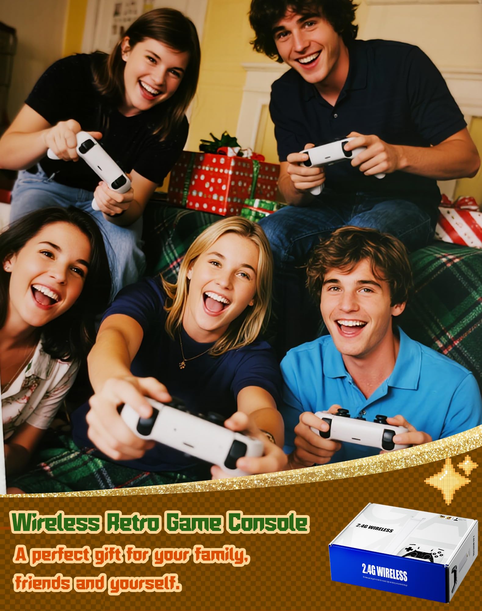 Huqjot 2025 Upgraded Retro Gaming Console Stick Pro, Video Games Console with 4K HDMI, Built-in 23 Classic Game Emulators, 20000+ Games - Video Game with Upgrade Dual 2.4G Wireless Controllers (64G)