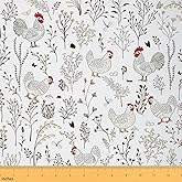 Farm Chicken Eggs Fabric by The Yard,Vintage Style Farmhouse Animal Decorative Fabric for DIY Projects,Hand Draw Botanical Leaves Indoor Outdoor Fabric,Rustic Style DIY Crafts,1 Yard,36