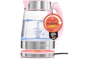 PEACH STREET Speed-Boil Electric Kettle - 1.7L Water Boiler 1500W, Coffee & Tea Kettle Borosilicate Glass, Easy Clean Wide Opening, Auto Shut-Off, Cool Touch Handle, LED Light. 360° Rotation, Boil Dry Protection