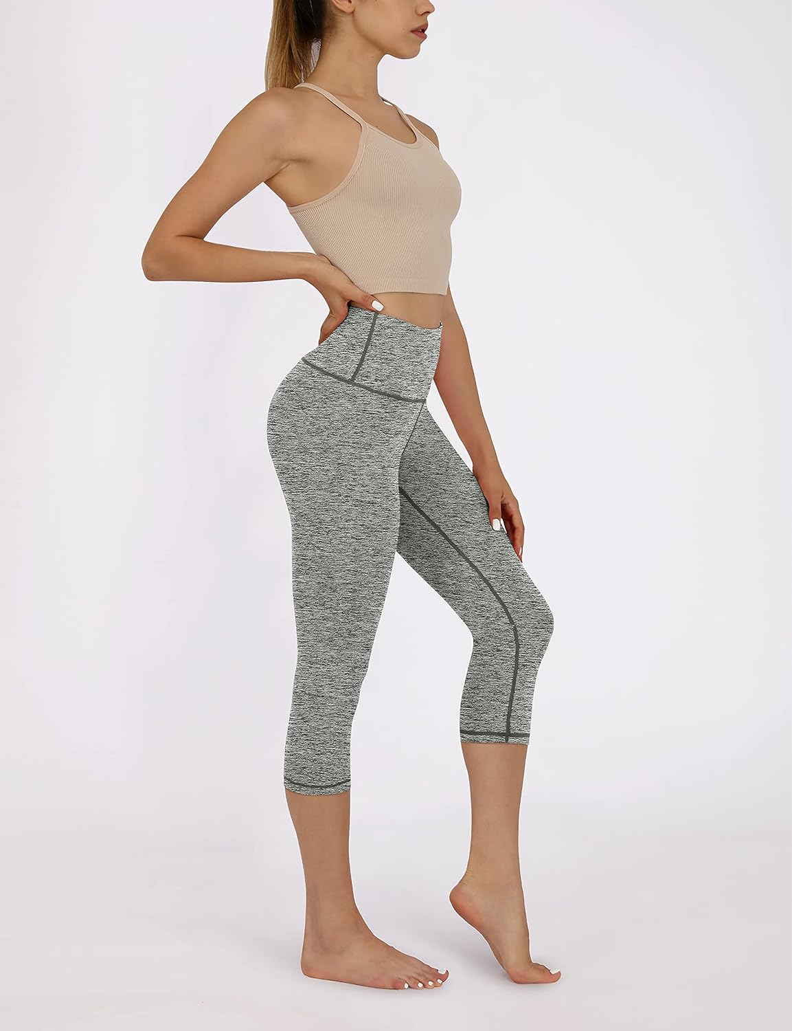 ODODOS Women's High Waist Yoga Capris, Tummy Control Workout Yoga Leggings with Inner Pocket: Clothing