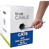 trueCABLE Cat6 Shielded Riser (CMR), 1000ft, Blue, 23AWG Solid Bare Copper, 550MHz, ETL Listed, Overall Foil Shield (FTP), Bu