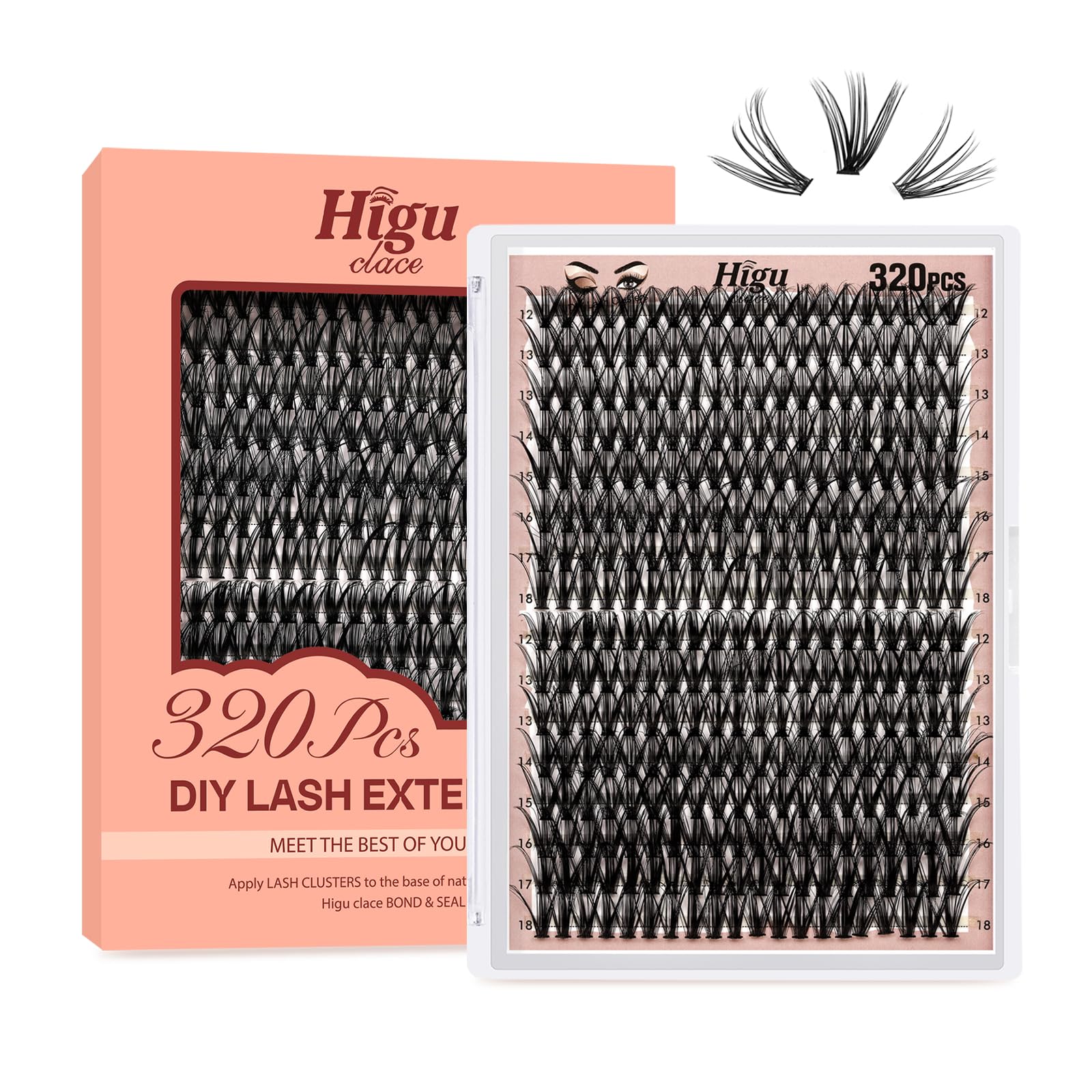Higu clace 320PCS Lash Clusters D Curl 30D+40D 0.07mm 12-18mm DIY Individual Lashes Cluster Wispy Lash Clusters Matte Black Natural Look DIY Eyelashes at Home (30D+40D-0.07D-12-18MIX)