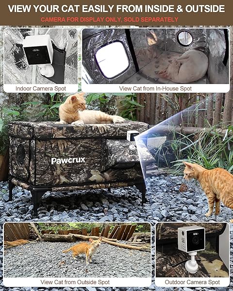 WEATHERPROOF HEATED CAT HOUSE FOR OUTDOOR IN WINTER, HEATED CAT BED KITTY SHELTER WITH CAT HEATING PAD, INSULATED & SAFE ESCAPE DOOR, WARM HOUSE FOR OUTSIDE STRAY CAT(LEAF COLOR, 17.7″X25.5″X17.9″)