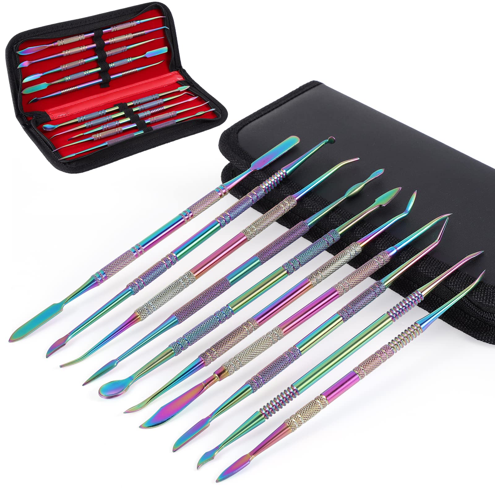 Coolty 10PCS Clay Wax Carver Tools, Double-Ended Stainless Steel Wax Clay Sculpting Carving DIY Tools Kit, Spatula Chisel Carver Set with Carrying Case for Sculpting, Detailing, Pottery Carving