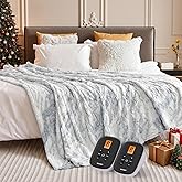 WOOMER Heated Blanket King Size 100" x 90", Electric Blanket with Dual Controllers, 0.5-12 Hours Timer & 10 Heating Levels, ETL Certified, Marble Blue Double-Sided Faux Fur, Machine Washable