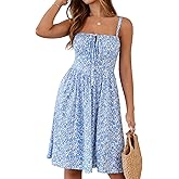 YATHON Summer Mini Corset Sun Dress for Women Short Casual Square Neck Lace Up Floral Beach Vacation Dresses with Pockets