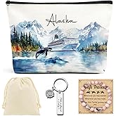 VeloKomo Alaska Souvenirs Gifts Set - 3 Pcs Alaskan Cruise Essentials Set With Watercolor Makeup Bag Bracelet Keychain Travel Accessories Christmas Birthday Gift for Women Girls Mom Daughter Friend