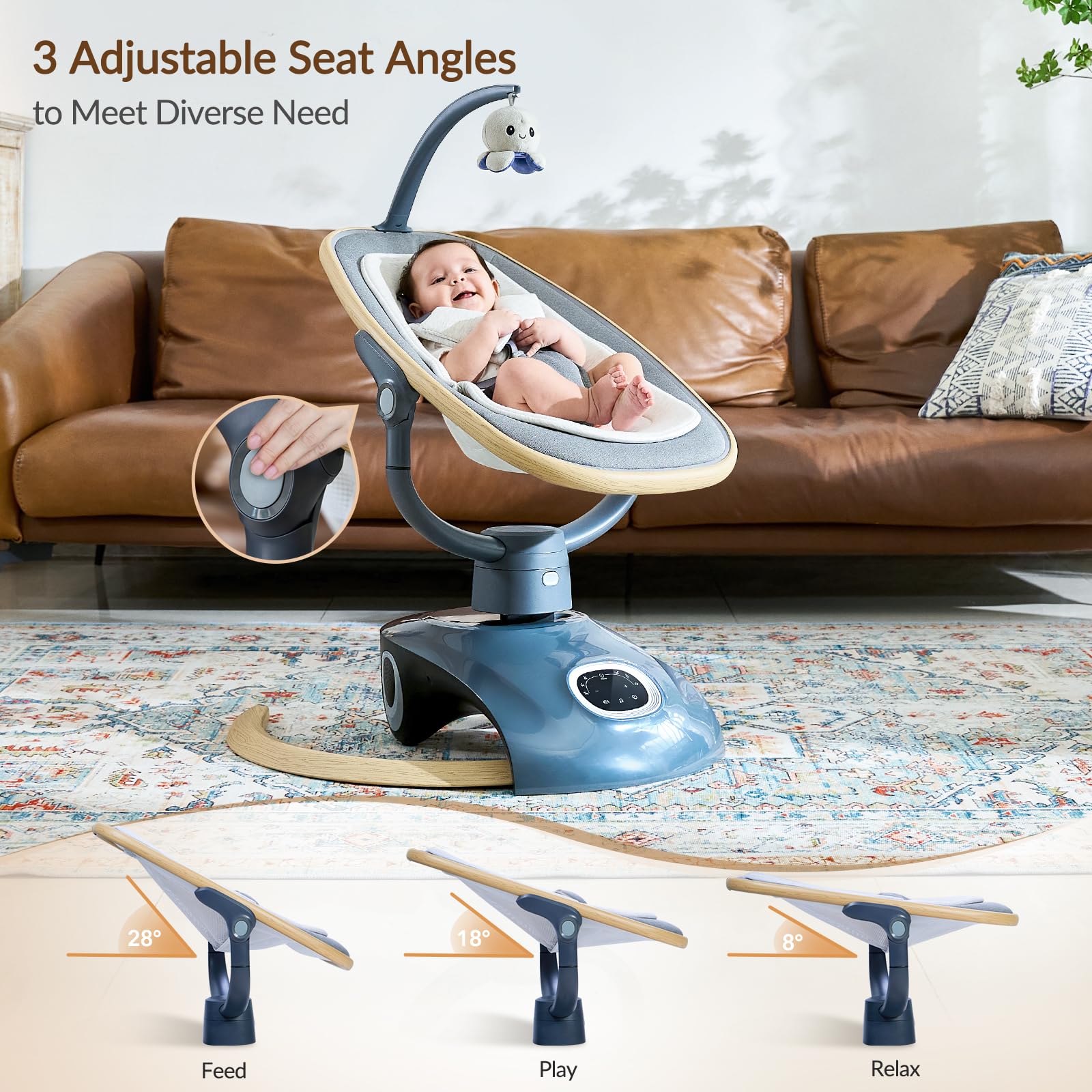 VaVaSoo Electric Baby Swing Newborn for Infants with 5 Speeds, Multi Motion 3D Baby Rocker for Girl Boy Swingset Indoor with 13 Melodies Music, Remote Control, Dark Gray