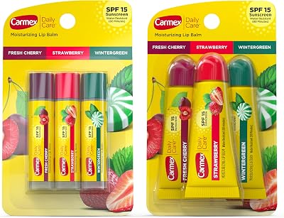 Carmex Moisturizing Lip Balm 3 Tubes Assorted Flavors Cherry Strawberry