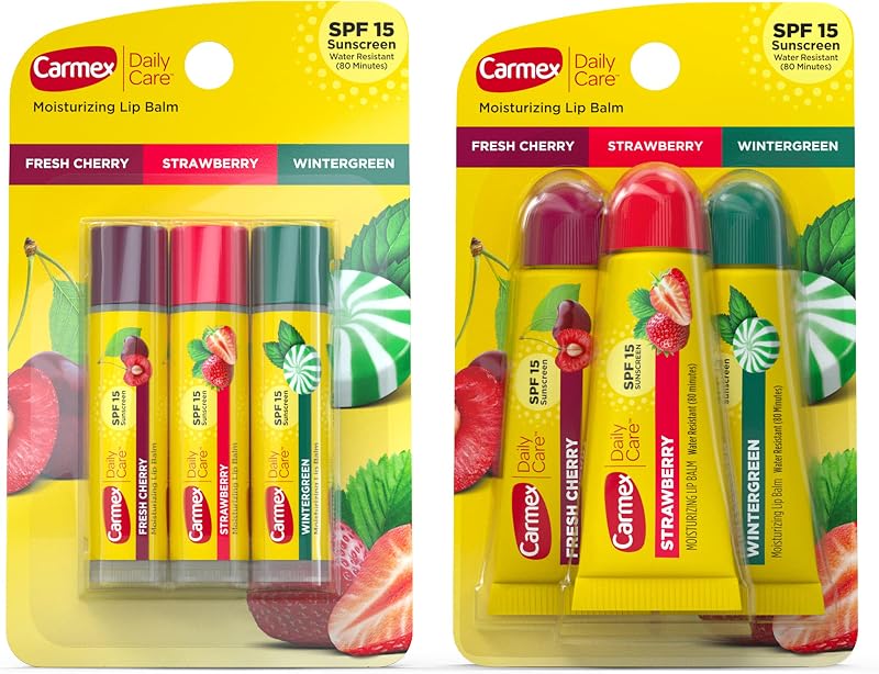 Carmex Moisturizing Lip Balm 3 Tubes Assorted Flavors Cherry Strawberry
