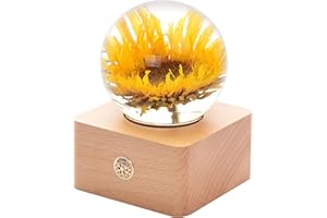 MISS LI GARDEN Forever Sunflower Real Flower in Crystal Ball with LED Lights,Best Gifts for Her Wife Girlfriend Women, Annive