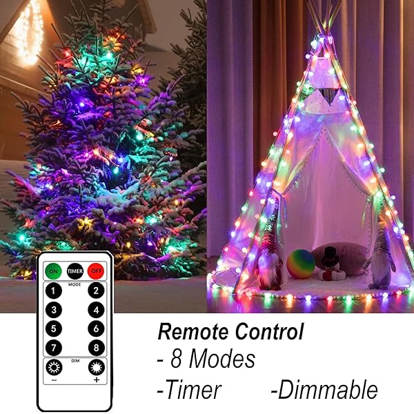 MOCALIDO 40FT GLOBE STRING LIGHTS BATTERY OPERATED OUTDOOR, 80 LEDS HANGING LIGHTS WITH REMOTE, WARM WHITE & MULTICOLOR WATERPROOF FOR OUTSIDE INDOOR CAMPING TENT DECOR