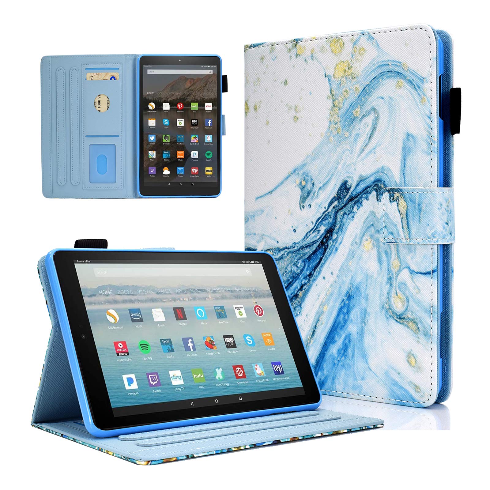 Case for Amazon Fire HD 10 Tablet (9th Generation 2019, 7th Generation 2017), NOT fit New 2022 2023 Release 11th 13th Gen, Premium PU Leather Stand Cover with Smart Auto Wake/Sleep,Blue Marble — image 1