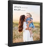 Tinkeps 20x24 picture frame, Black Wood Grain Texture for Wall Mount | Includes a Removable 16x20 Mat & Shatter-Resistant Ple