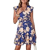 Simplee Womens Summer Casual Boho Dress Ruffle Sleeve V Neck Mini Dresses A Line Fashion Floral Flowy Vacation Sundress 2026
