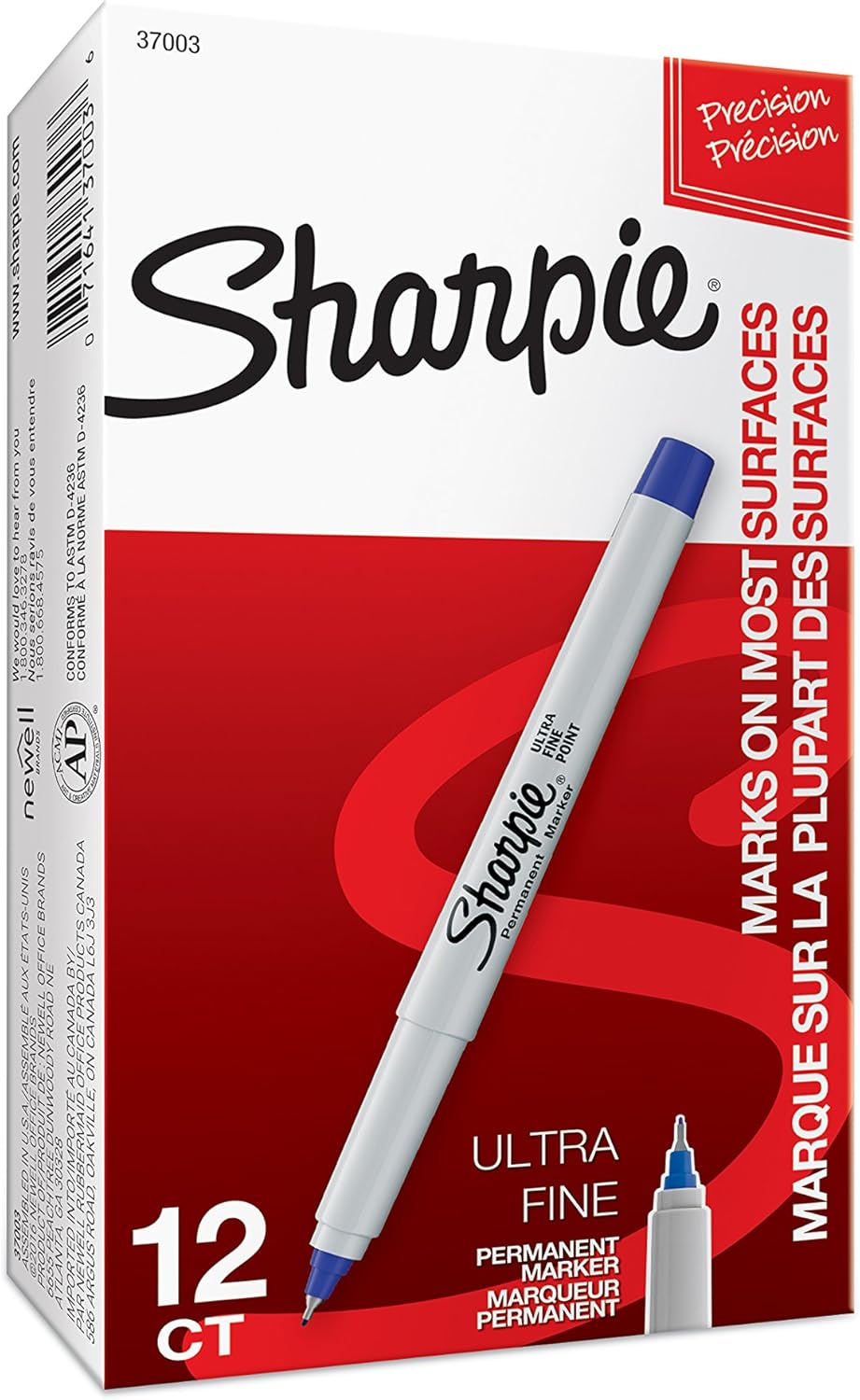 Sharpie 37003 Ultra-Fine Permanent Marker, Marks on Paper and Plastic, Resist Fading and Water, AP Certified, Blue Color, Pack of 12 : Sharpie Fine Markers : Office Products