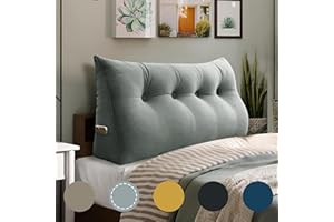WOWMAX Triangular Headboard Pillow Full Bed Wedge Pillow for Headboard Large Bolster Pillow for Bed Wedge Pillow Headboard Daybed Pillows with Removable Cover, Velvet(100% Cotton), Gray