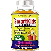 Smart Kids Focus Gummies with Omega 3 6 9 DHA, Brain Support Teen Vitamin, Kids Focus and Attention Supplements, Vegetarian Memory Supplement for Brain, Orange Flavor 60 Gummies