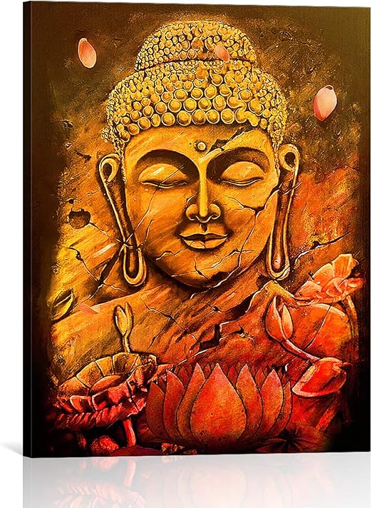 Amazon Com Boopbeep Canvas Wall Art Golden Buddha Lotus Flower Zen Plant Pictures Floral 3d Hd Photo Printing Craft Poster Wooden Framed Stretched Vintage Rectangle Wall Artwork 8 X12 Golden Buddha Lotus Posters