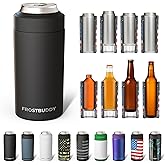 Frost Buddy Universal Can Cooler - Fits All - For Regular 12 & 16 oz or Slim-Size Bottles - Insulated Double-Walled Stainless Steel (MatteBlack)