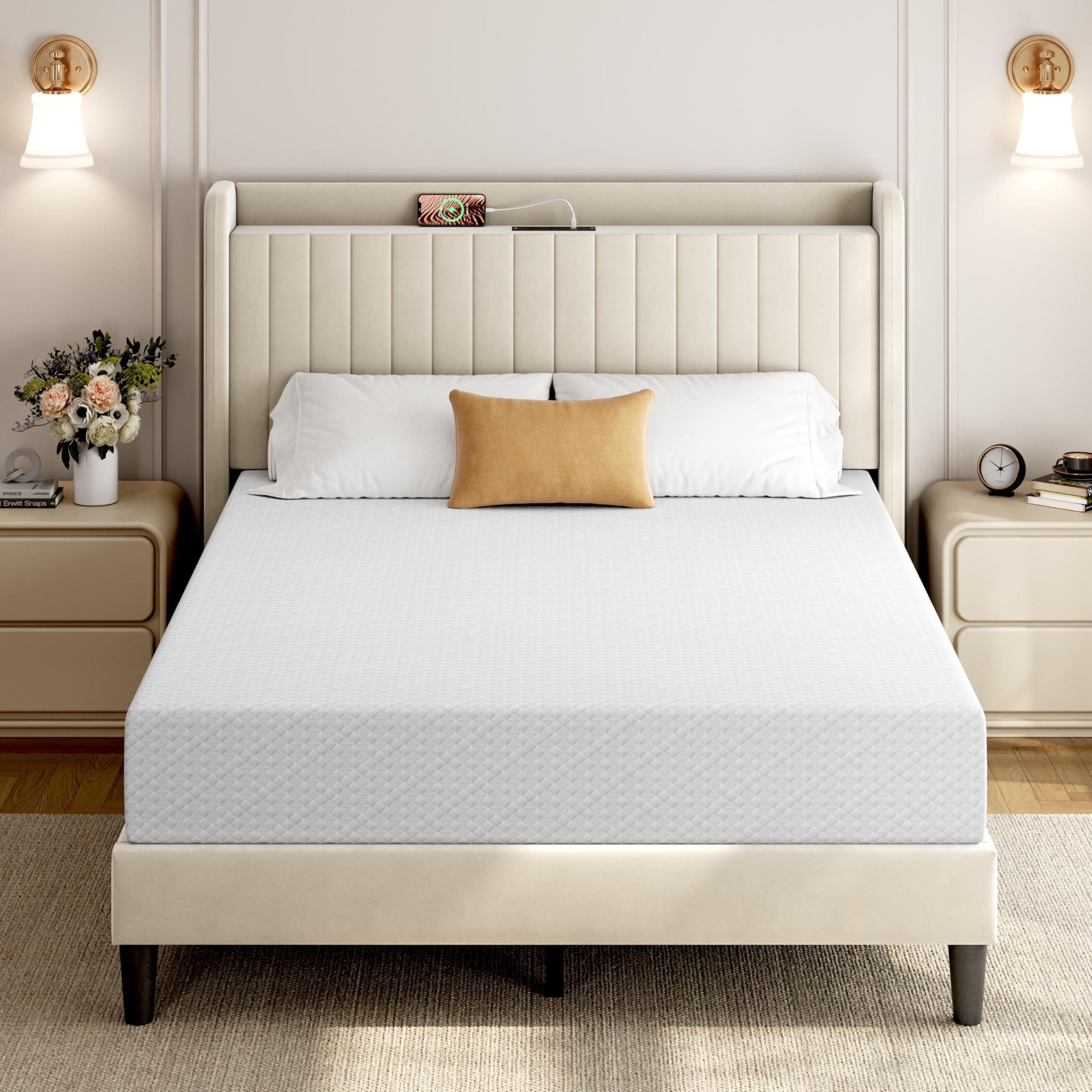 Yaheetech 10 Inch Queen Mattress, Fiberglass Free, 3 Foam Layer Cooling Gel Memory Foam Mattresses, Green Tea for Fresher Sleep, Medium Firm, CertiPUR-US Certified, Mattress in a Box Image