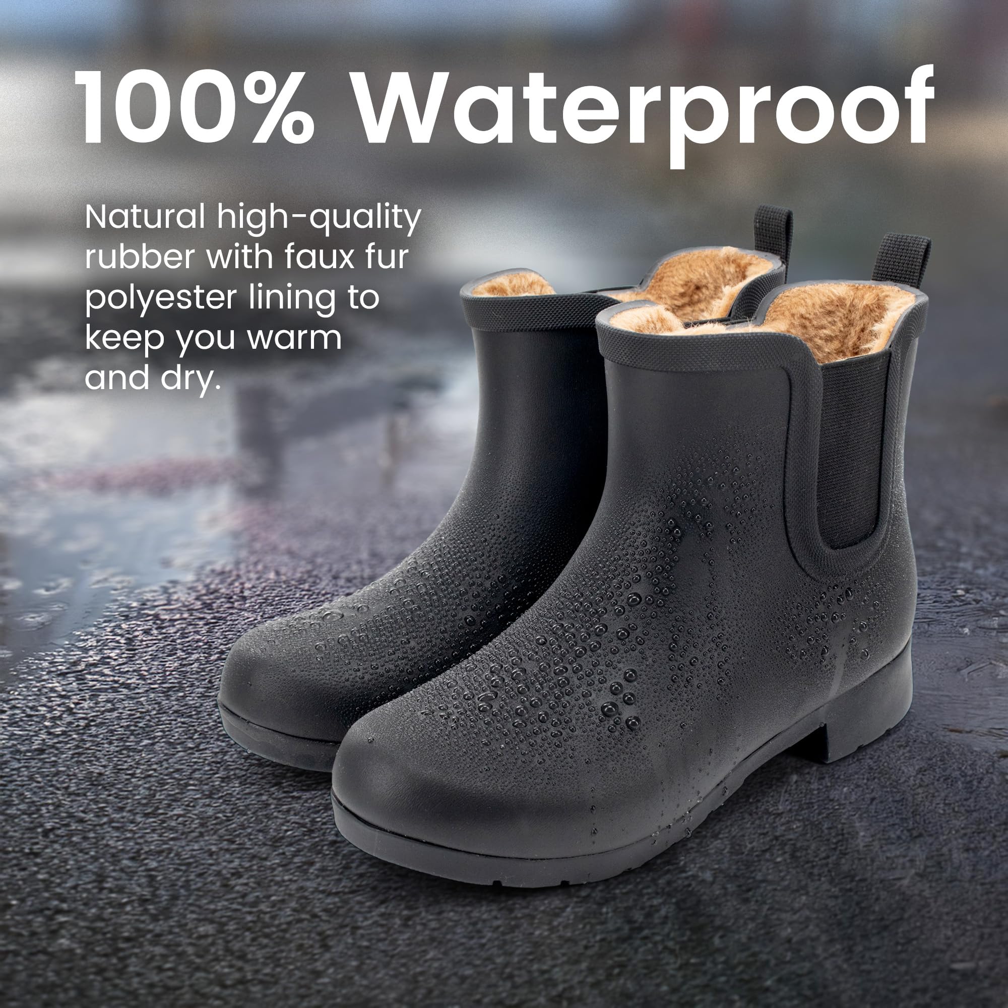 Chooka Women’s Waterproof Chelsea Bootie – Plush Lined, Slip-On Rain Ankle Boots
