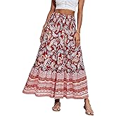 CFLONGE Summer Maxi Skirts for Women 2026 Fashion Boho Long Skirt Trendy Floral High Waist A Line Beach Skirt Vacation Outfit