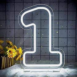 attneon Number 1 Neon Sign,Led Light Up One Numbers