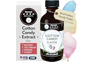 Cotton Candy Flavoring Extract - 2 oz - Water-Soluble - By Harvest Moon Delights - Cotton Candy Extract for Baking, Ice Cream, Drinks, and Candy - Flavor - Sugar Free