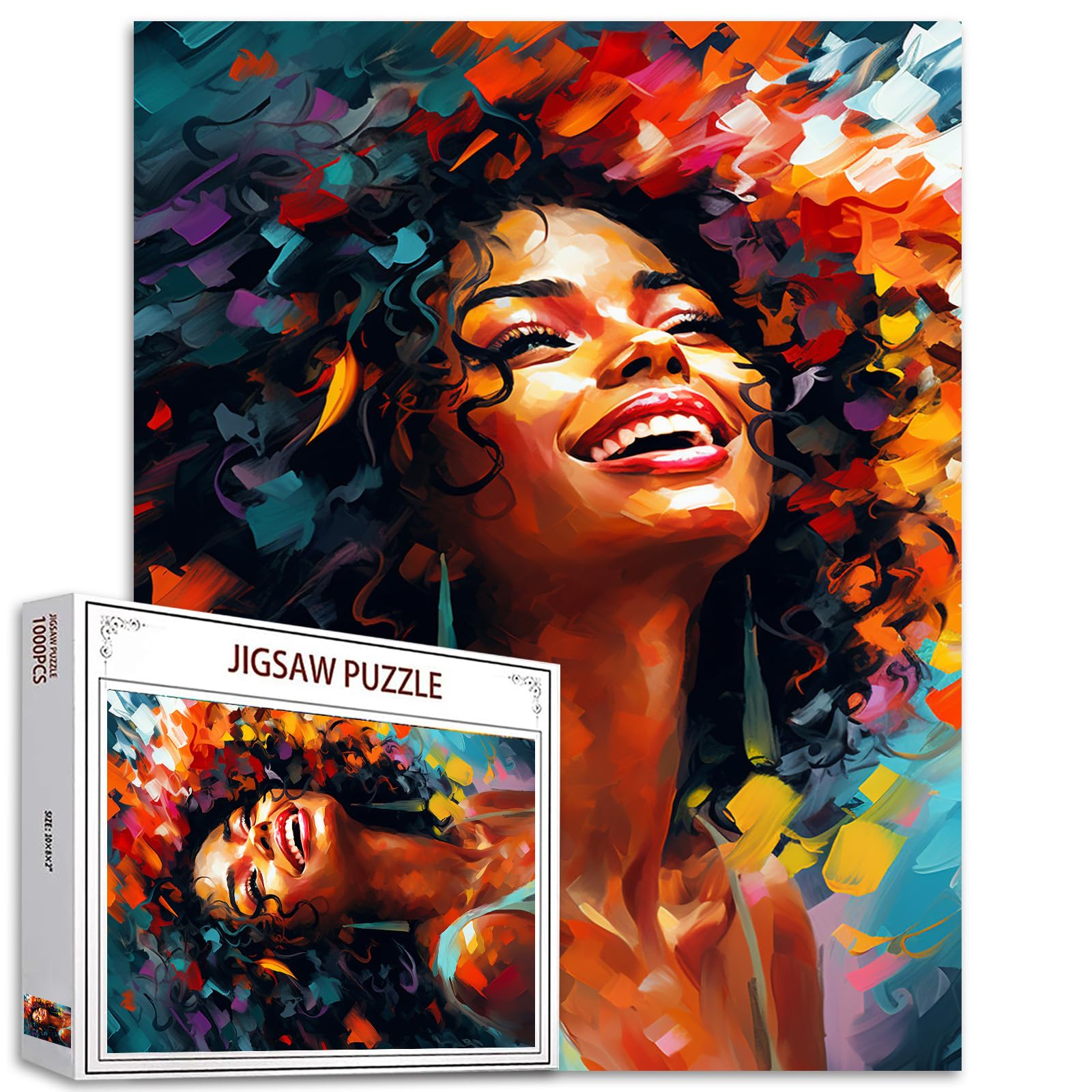 Tucocoo Afro Woman Jigsaw Puzzles for Adults 1000 Pieces, Urban Style Sweet Black Girl Abstract Art Jigsaw Puzzle Colorful DIY Puzzles for Home Decoration Gifts, Family Puzzle Perfect for Game Nights