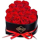 GLAMOUR BOUTIQUE 16 Flower Forever Heart Shape Box, Eternal Preserved Roses Gift for Her, Lasting Flowers, Romantic Floral Keepsake for Birthday, Anniversary or Valentine’s Day, Red (Color-Treated)
